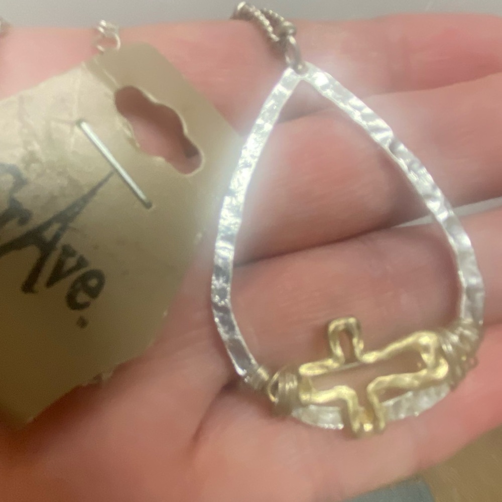 Silver and Gold Teardrop Pendant Necklace